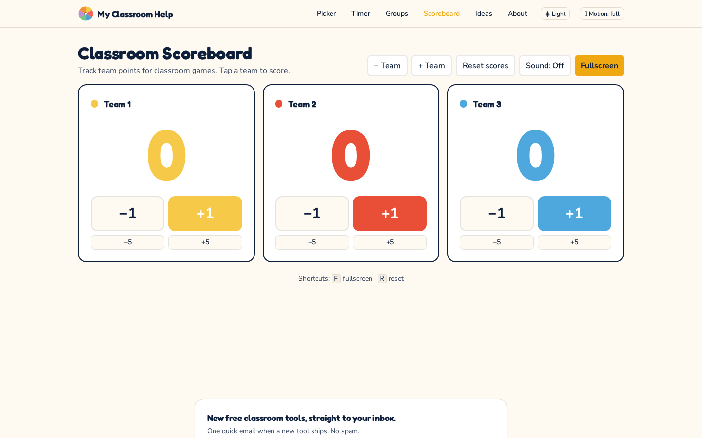 Classroom Scoreboard with three team score cards