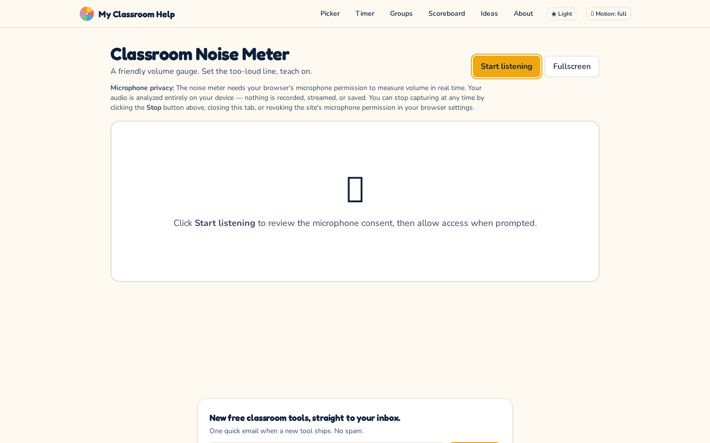 Classroom Noise Meter ready to start listening